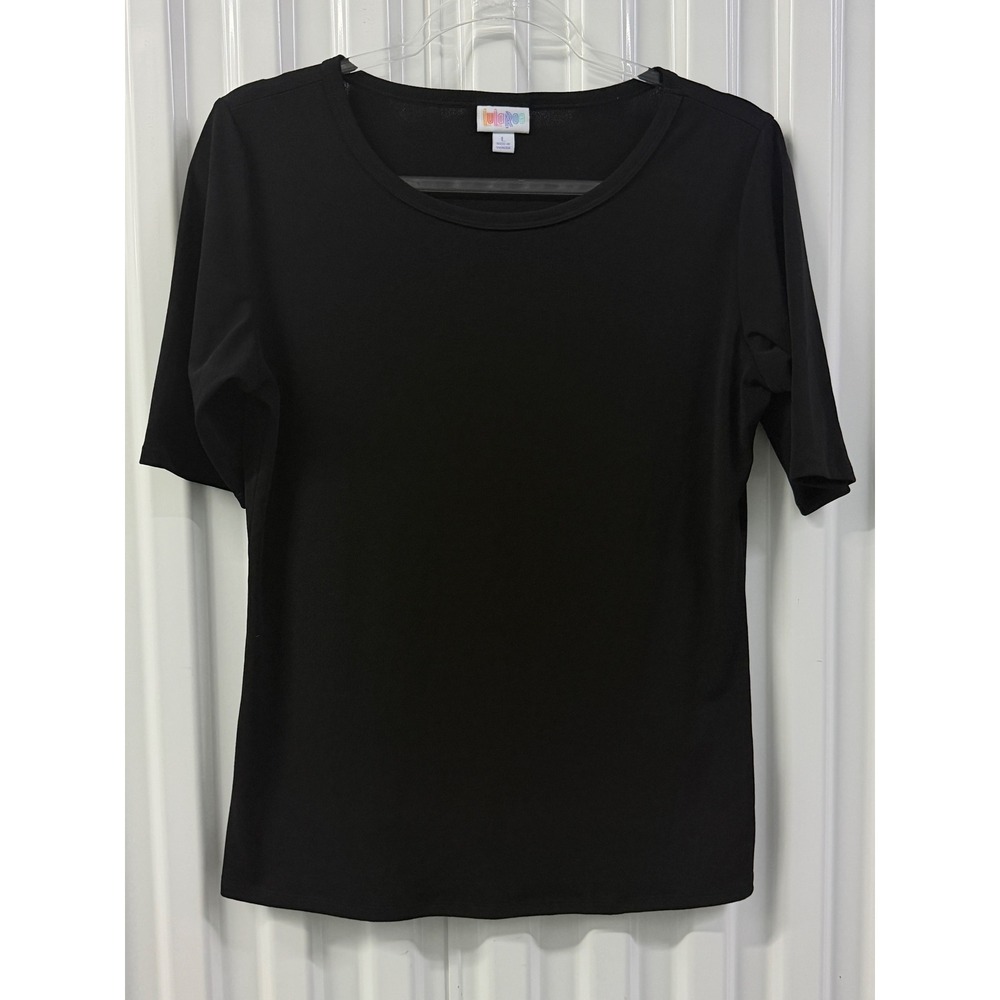 LuLaRoe Scoop Neck Top Women Large Black Excellent Elbow Sleeve Solid 1149